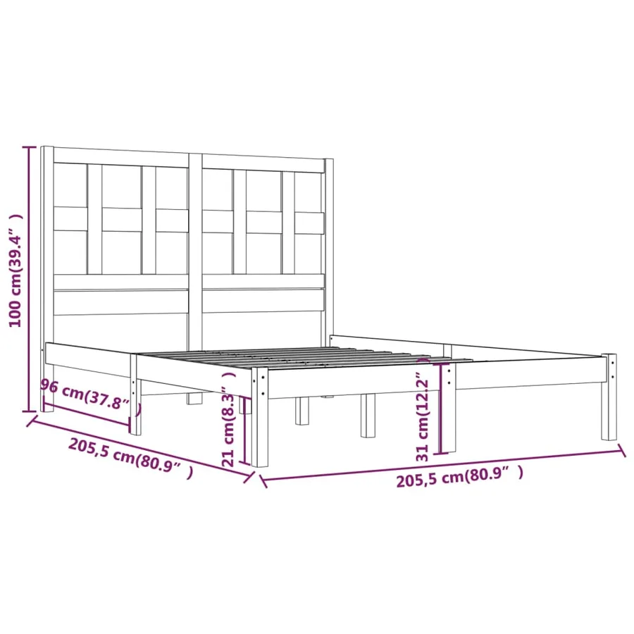 Cadre de lit sans matelas gris 200x200 cm bois massif de pin - 5