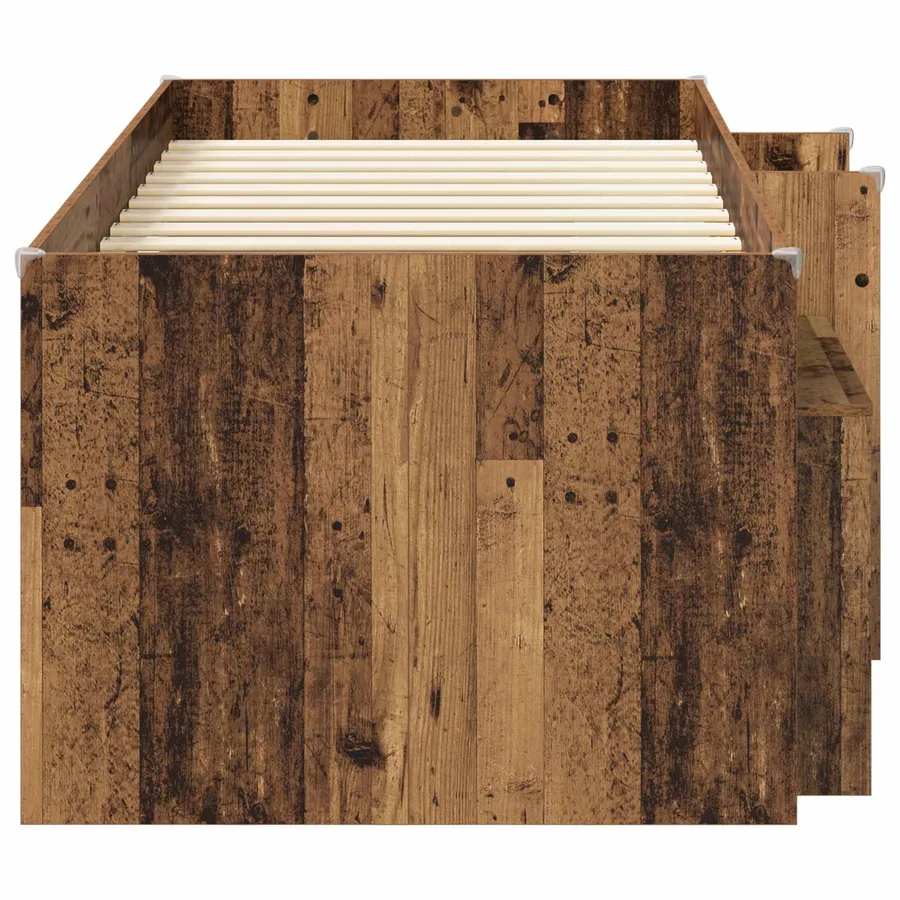 Cadre de lit en loft avec armoire avec étagère 3 pc Bois ancien - 4