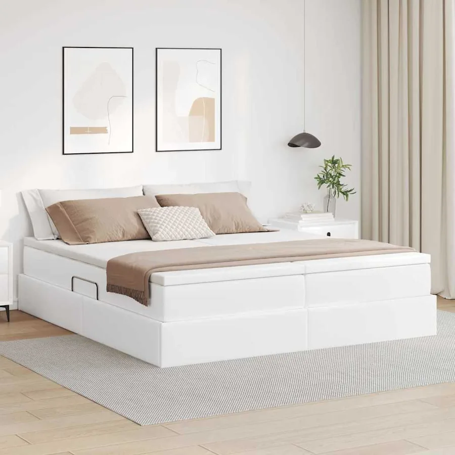 Lit avec rangement et matelas avec matelas Blanc 200 x 200 cm