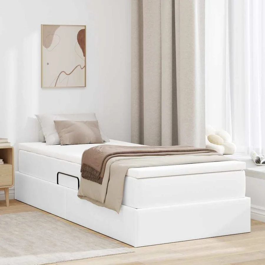 Lit avec rangement et matelas Blanc 100 x 200 cm Simili cuir