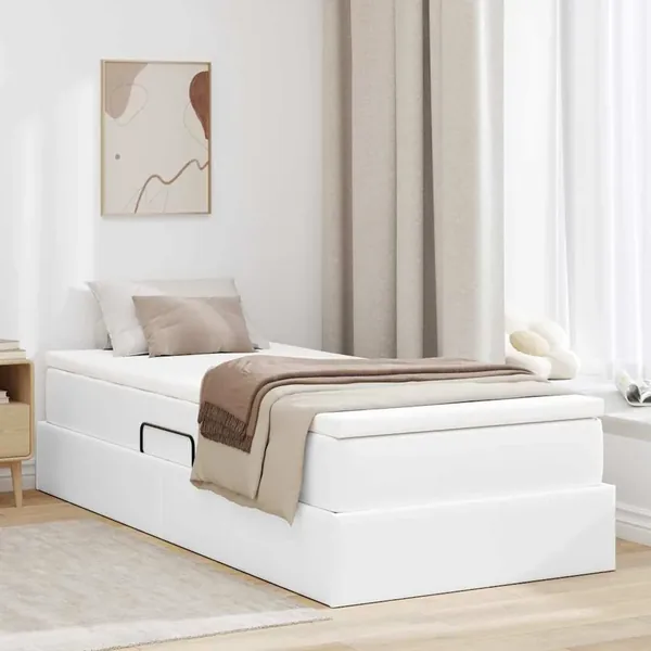 Lit avec rangement et matelas Blanc 100 x 200 cm Simili cuir