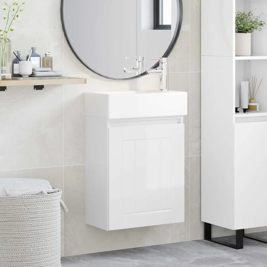 Meuble de salle de bain avec robinet Blanc brillant