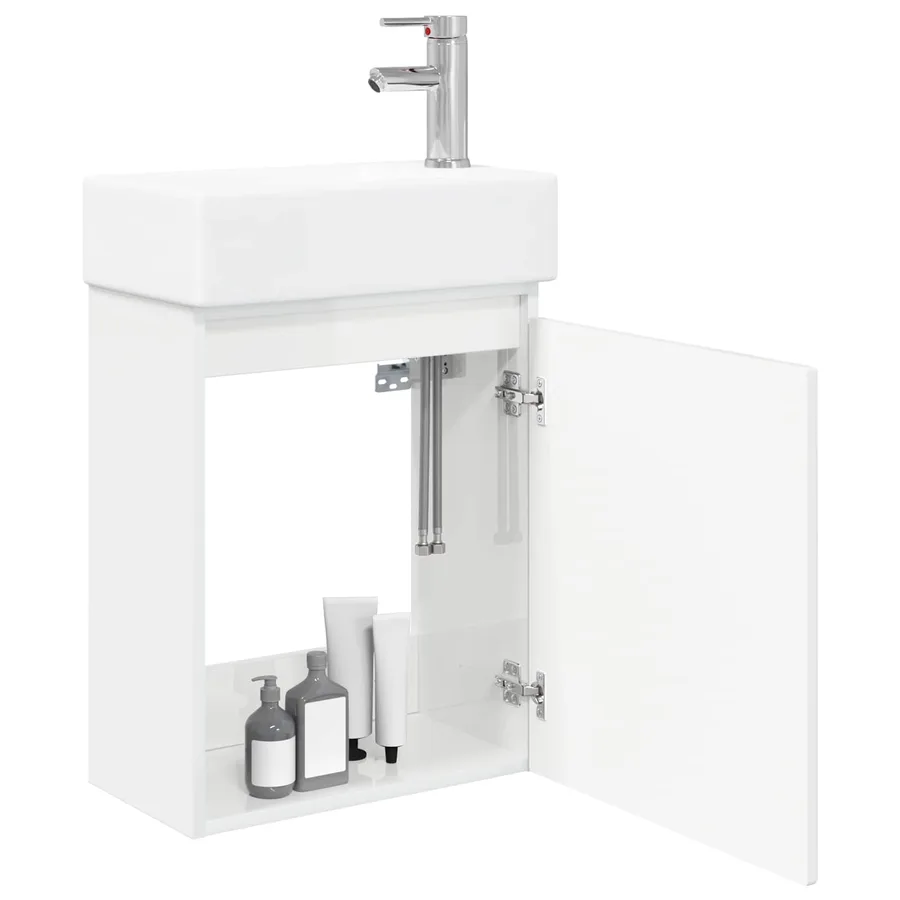 Meuble de salle de bain avec robinet Blanc brillant - 3
