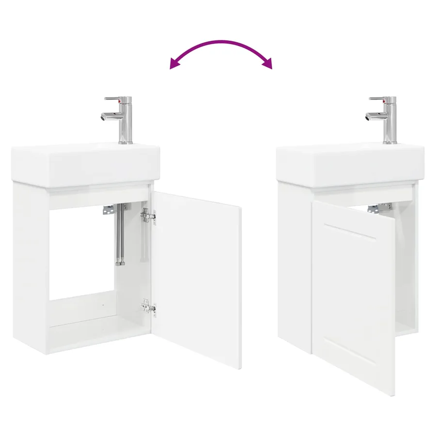 Meuble de salle de bain avec robinet Blanc brillant - 9