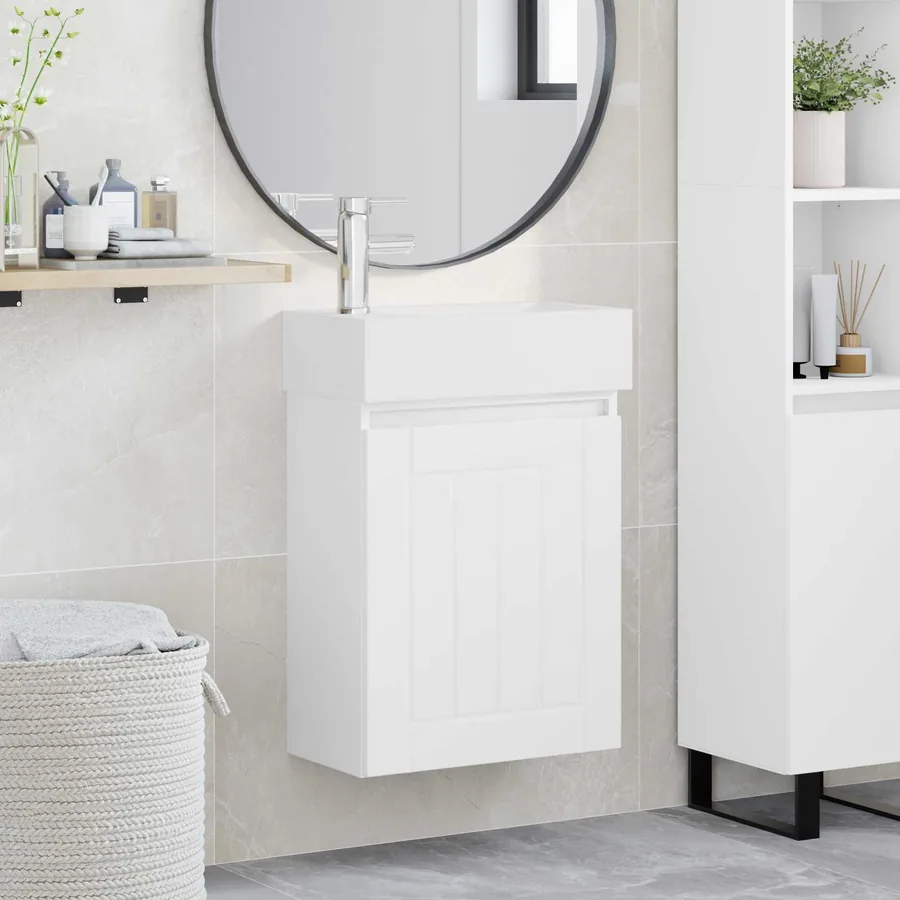 Meuble de salle de bain avec robinet Blanc 45,5 x 25,5 x 84 cm