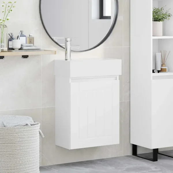 Meuble de salle de bain avec robinet Blanc 45,5 x 25,5 x 84 cm