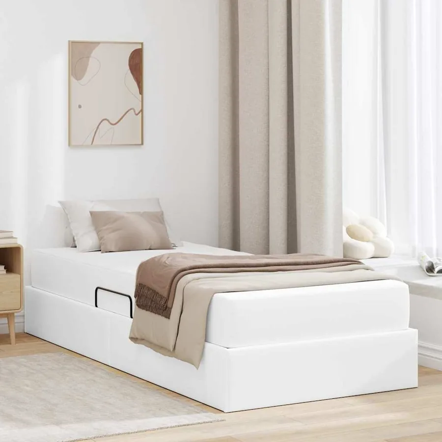 Lit avec rangement et matelas avec matelas 2 pcs Blanc Cuir