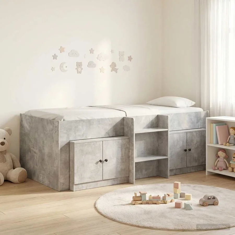 Cadre de lit en loft avec armoire avec stockage 3 pc Gris béton