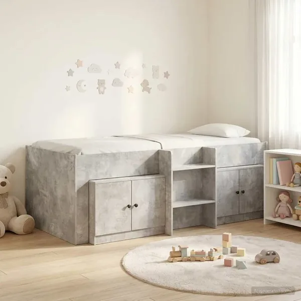 Cadre de lit en loft avec armoire avec stockage 3 pc Gris béton