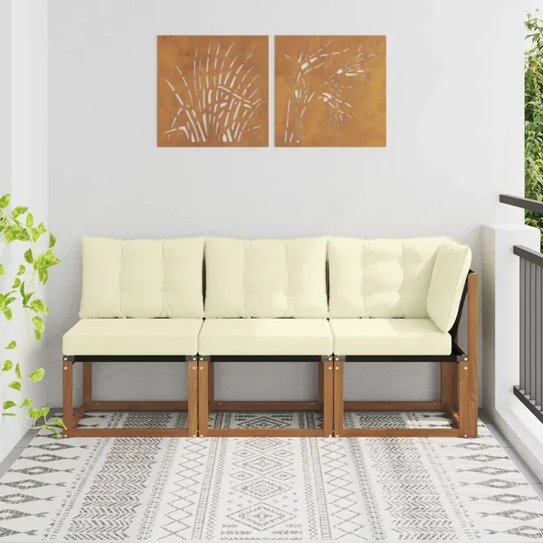 Canapé d’extérieur milieu et coin avec coussin 3 Pièce Naturel