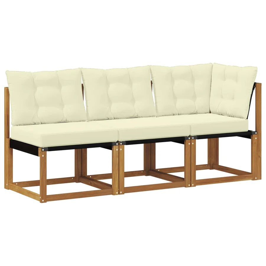 Canapé d’extérieur milieu et coin avec coussin 3 Pièce Naturel - 2