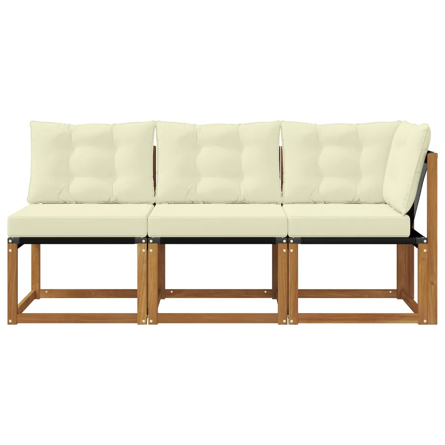 Canapé d’extérieur milieu et coin avec coussin 3 Pièce Naturel - 5