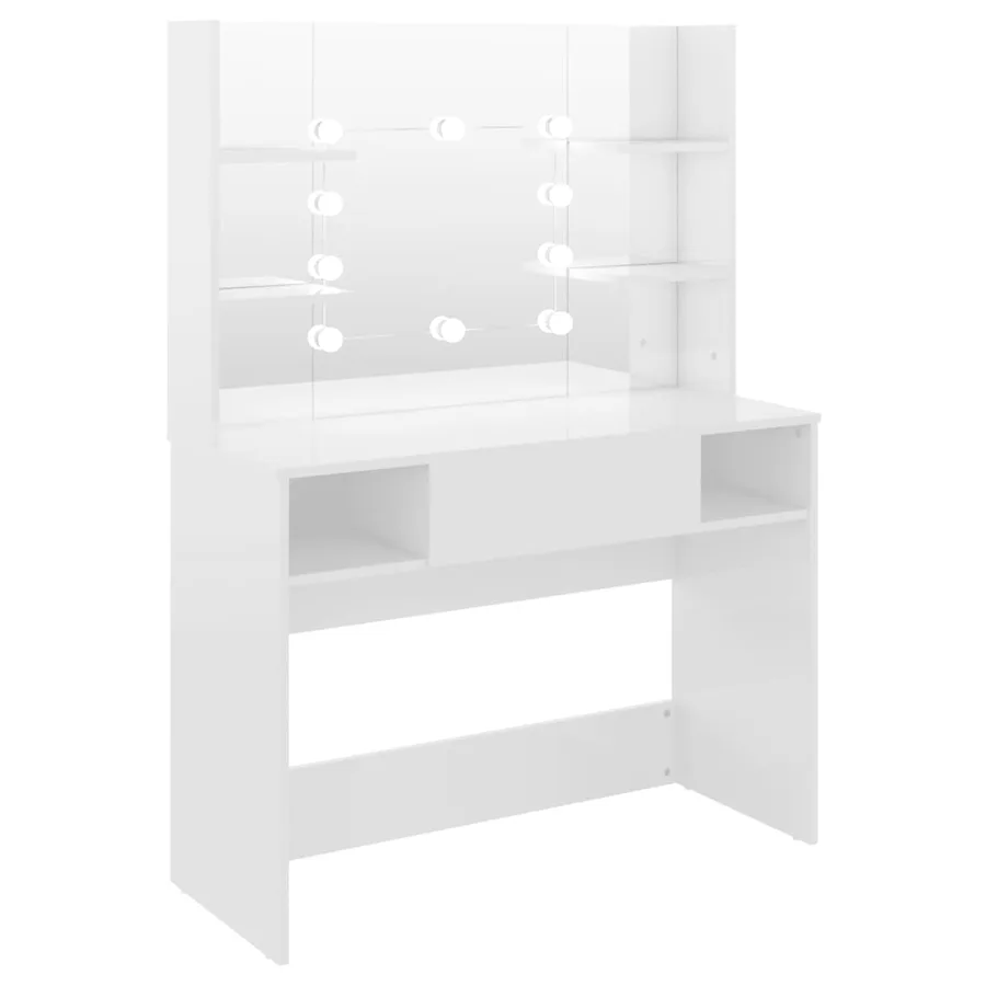 Table de maquillage avec éclairage LED MDF Blanc brillant - 2