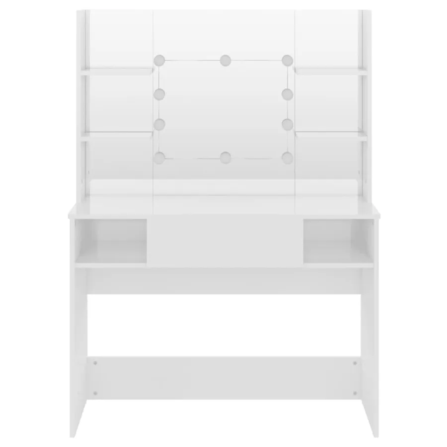 Table de maquillage avec éclairage LED MDF Blanc brillant - 3