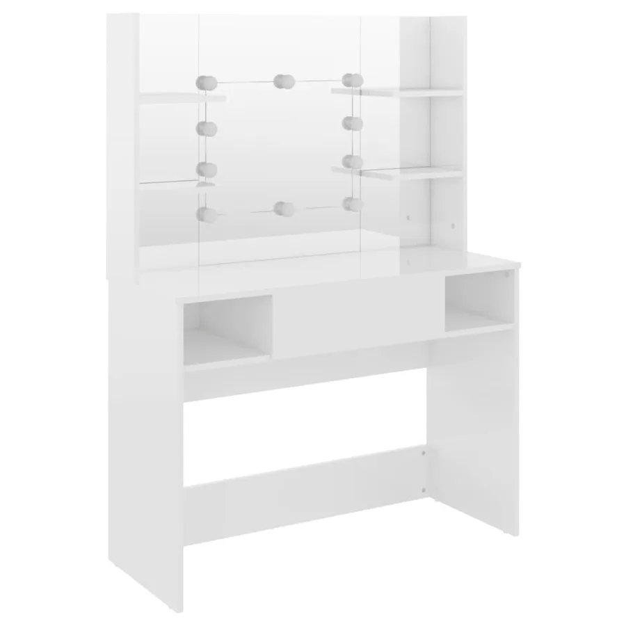 Table de maquillage avec éclairage LED MDF Blanc brillant - 5