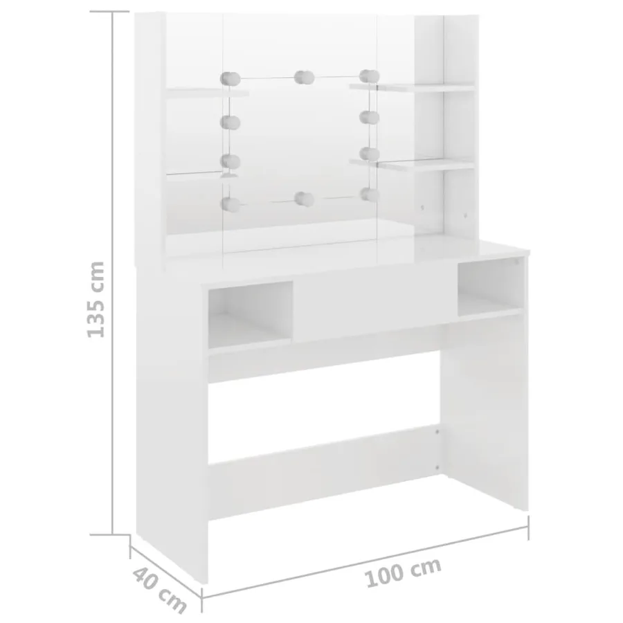 Table de maquillage avec éclairage LED MDF Blanc brillant - 6