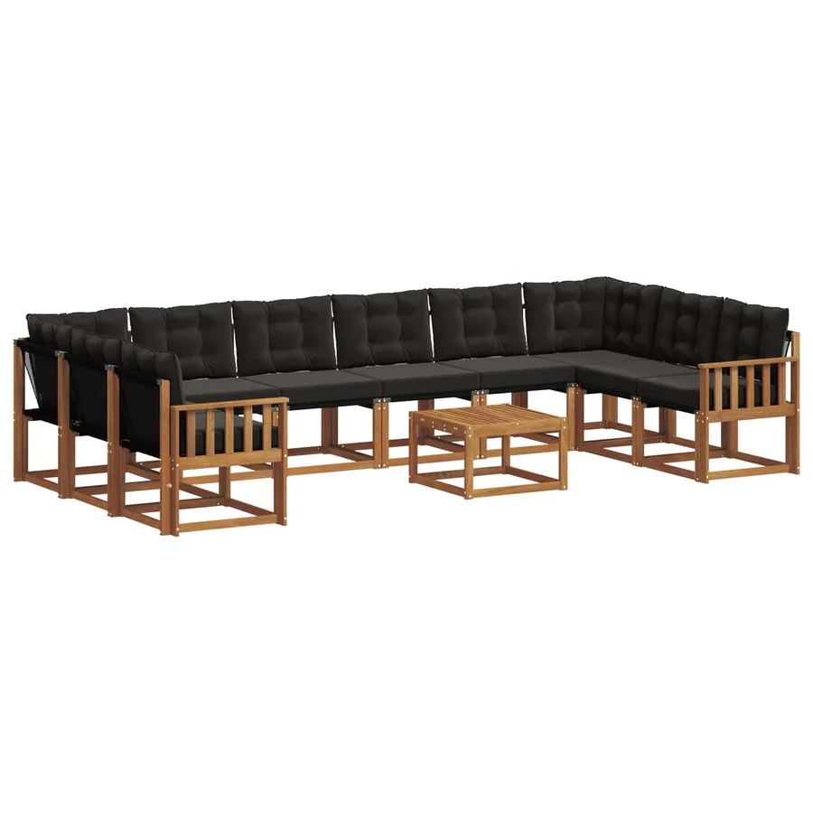 Ensemble de canapés d'extérieur 11 pcs Naturel et Noir - 2