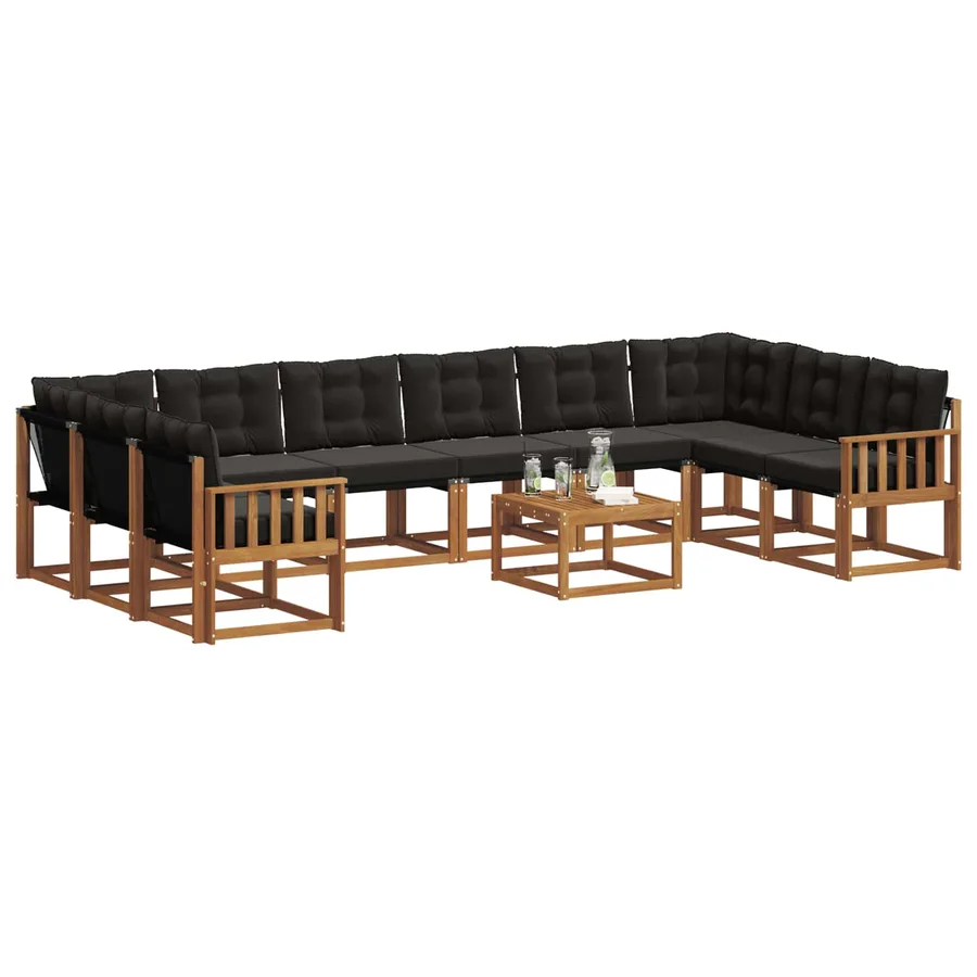 Ensemble de canapés d'extérieur 11 pcs Naturel et Noir - 3