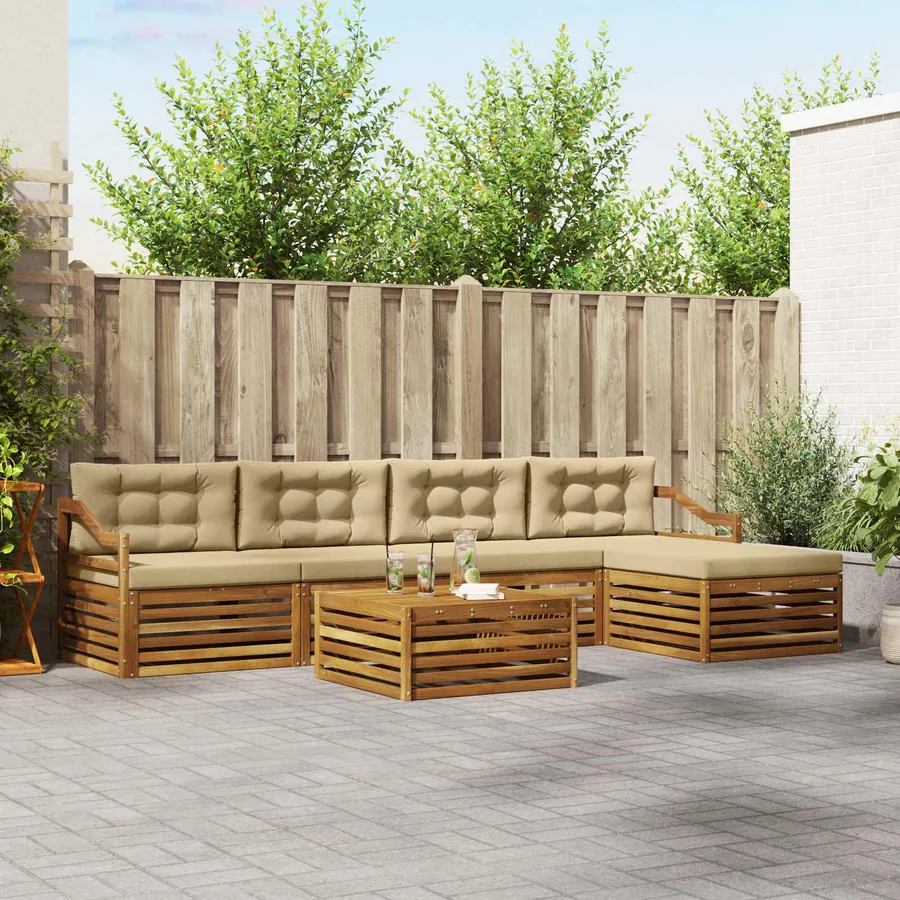 Ensemble de canapés d'extérieur 6 pcs Naturel et Beige