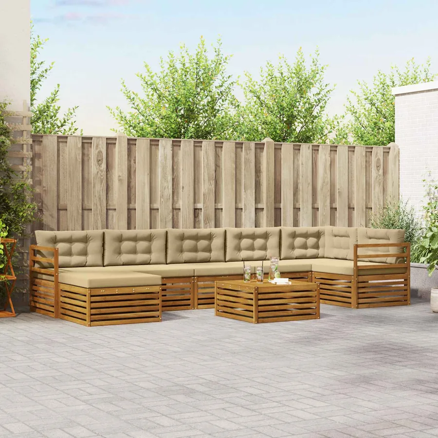 Ensemble de canapés d'extérieur 8 pcs Naturel et Beige