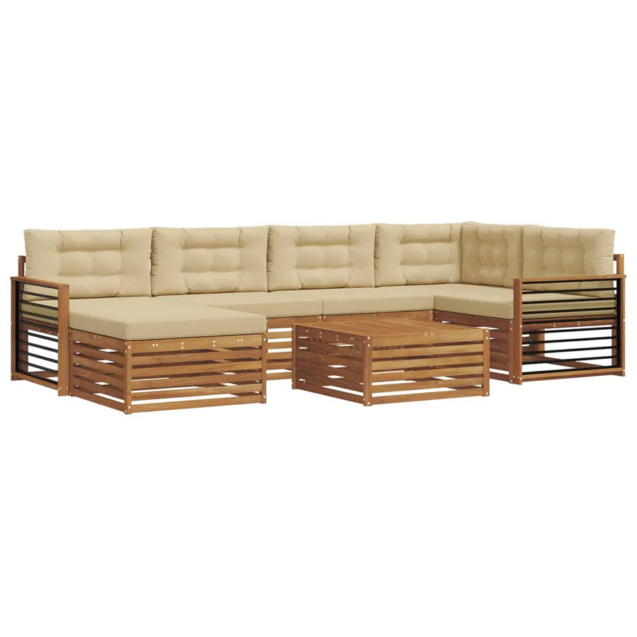 Ensemble de canapés d'extérieur 7 pcs Naturel et Beige - 2
