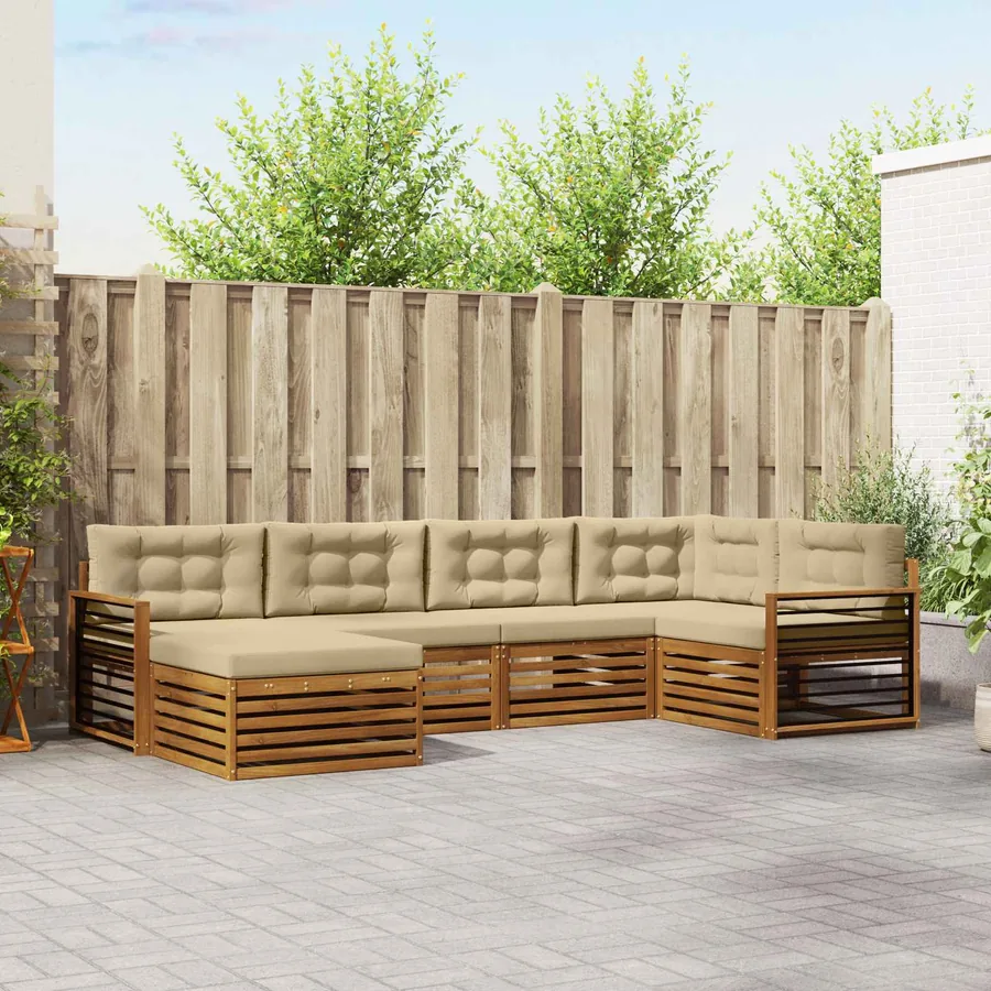 Ensemble de canapés d'extérieur 6 pcs Naturel et Beige