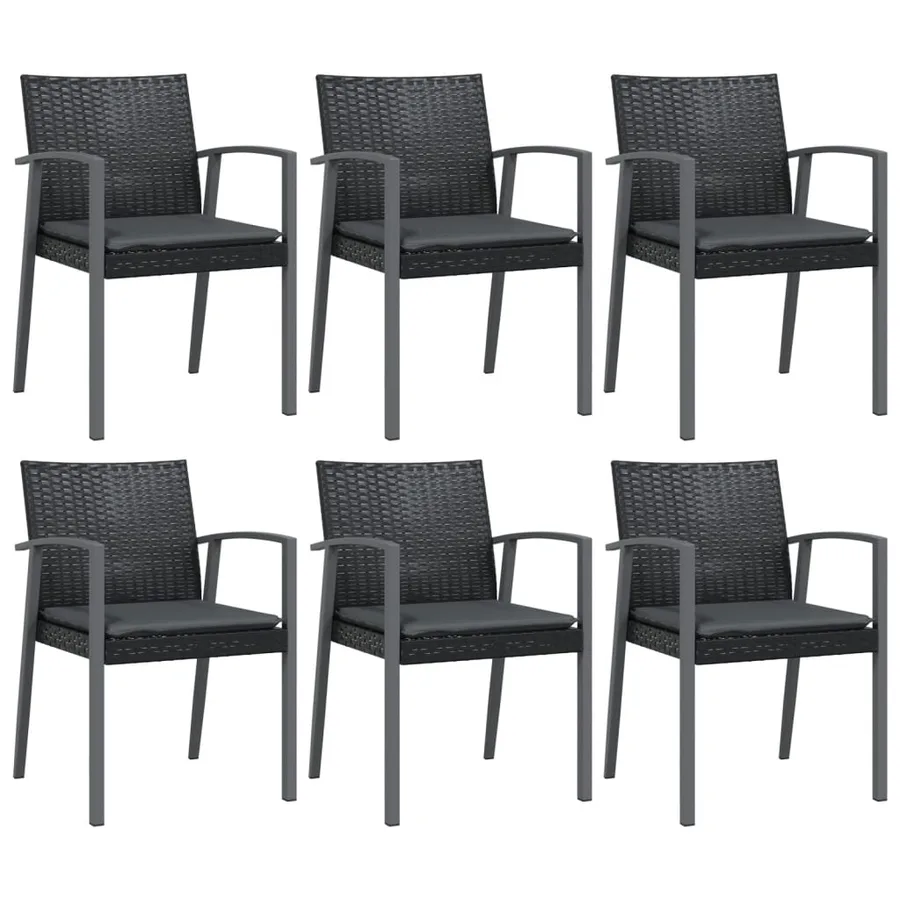 Chaises de jardin et coussins lot de 6 noir 56,5x57x83 cm rotin - 2