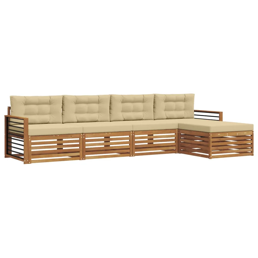 Ensemble de canapés d'extérieur 5 pcs Naturel et Beige - 2