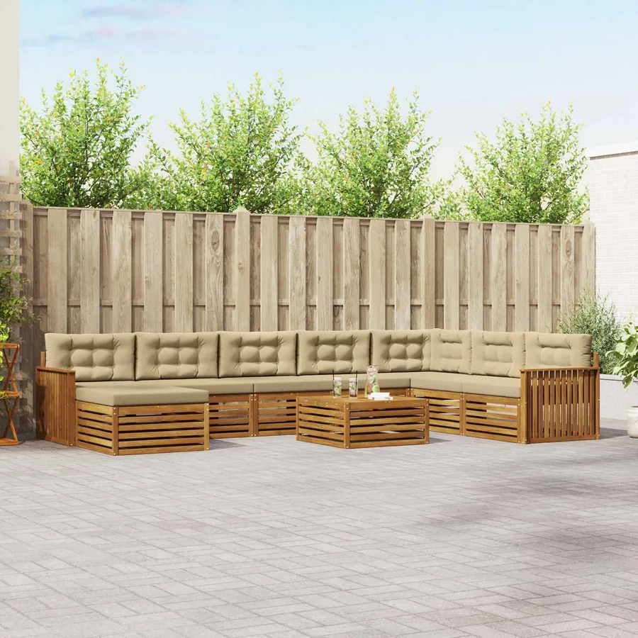 Ensemble de canapés d'extérieur 9 pcs Naturel et Beige