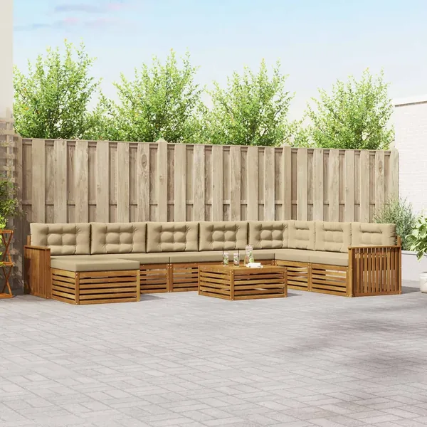 Ensemble de canapés d'extérieur 9 pcs Naturel et Beige