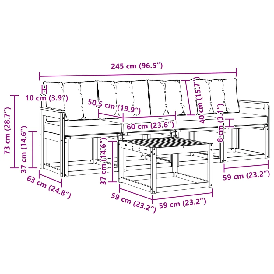 Ensemble de canapés d'extérieur 5 pcs Naturel et Crème - 8