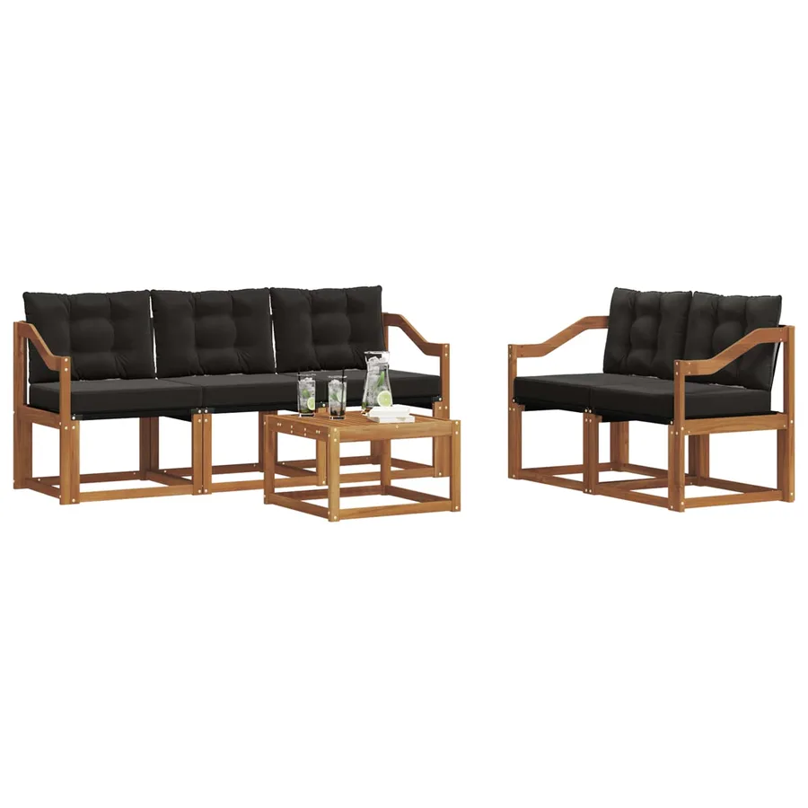 Ensemble de canapés d'extérieur 6 pcs Naturel et Noir - 3