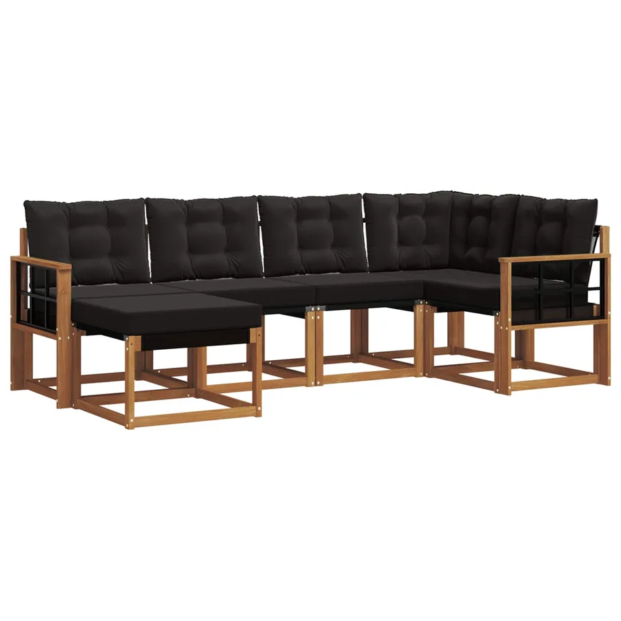 Ensemble de canapés d'extérieur 6 pcs Naturel et Noir - 2