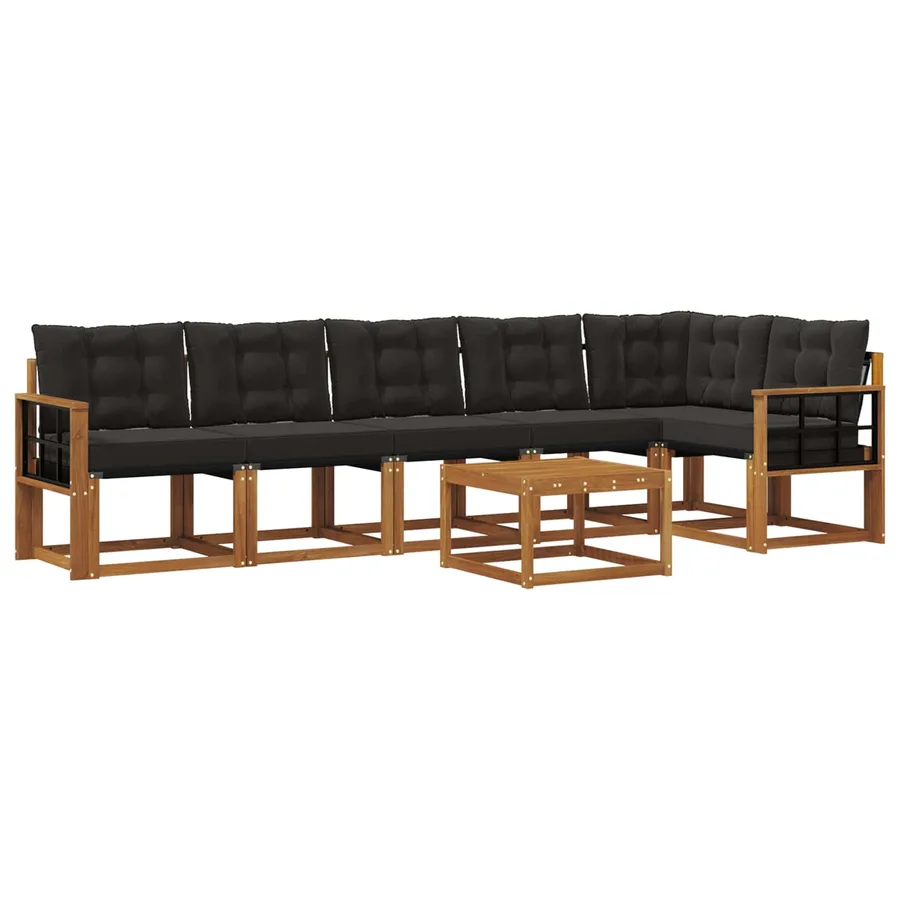 Ensemble de canapés d'extérieur 7 pcs Naturel et Noir - 2