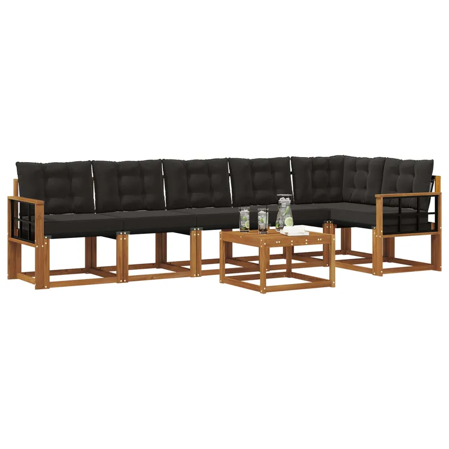 Ensemble de canapés d'extérieur 7 pcs Naturel et Noir - 3