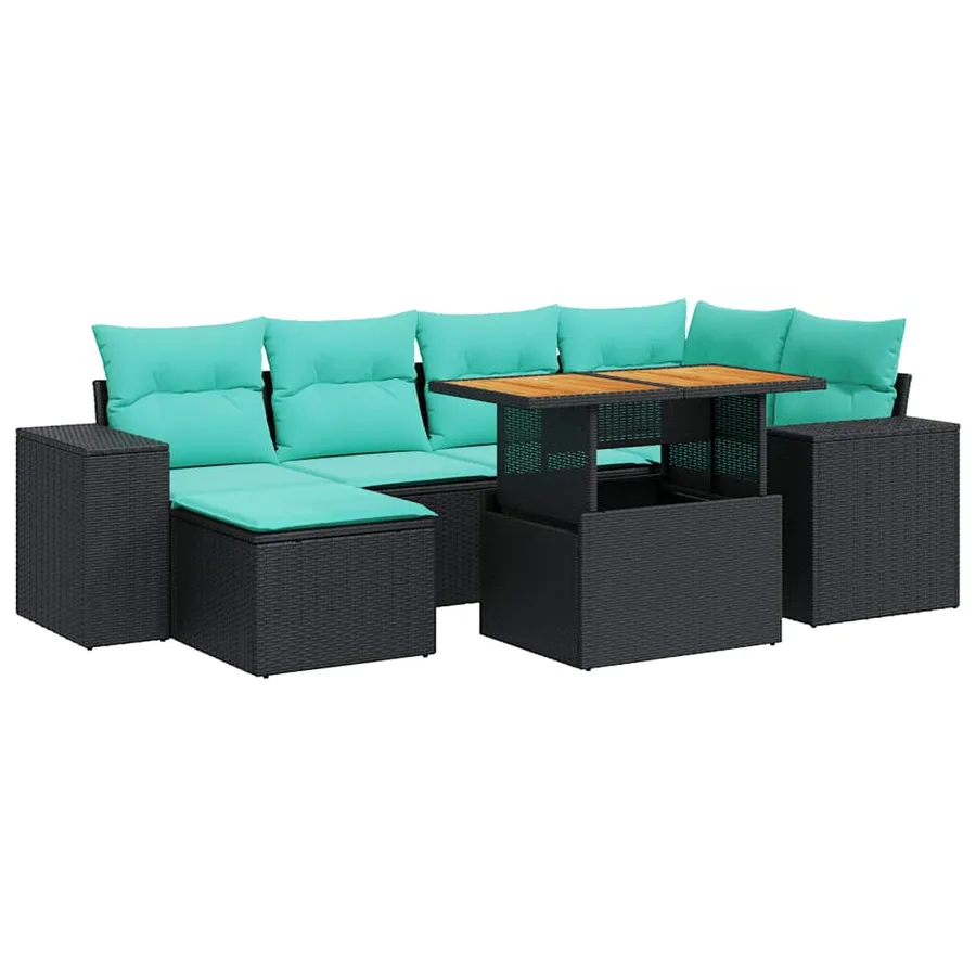 Salon de jardin 7 pcs avec coussins noir résine tressée 55 x 62 x 69 cm - 66,6 kg - 2
