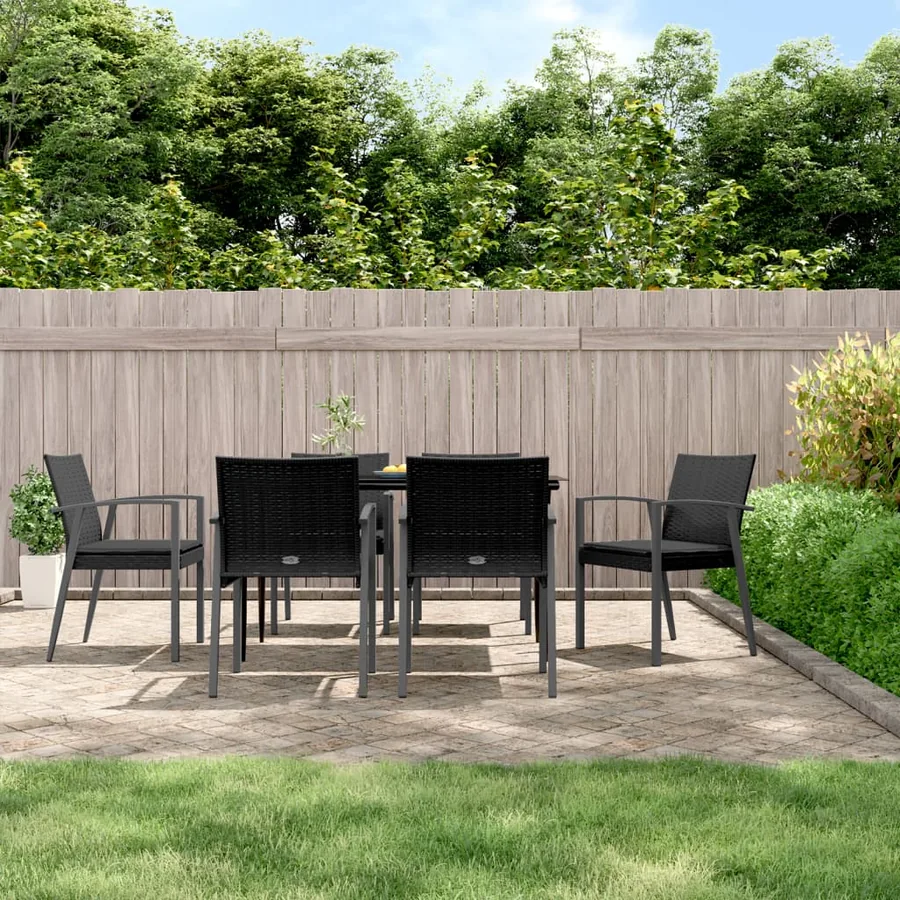 Ensemble à manger de jardin 7 pcs coussins résine tressée acier