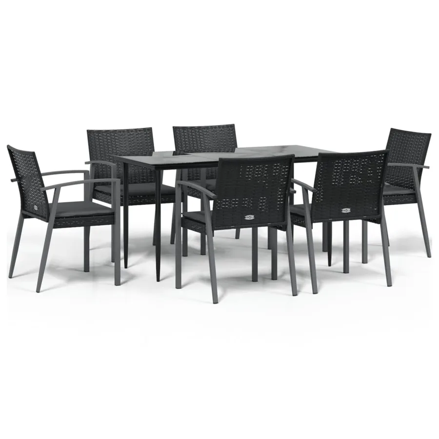 Ensemble à manger de jardin 7 pcs coussins résine tressée acier - 2