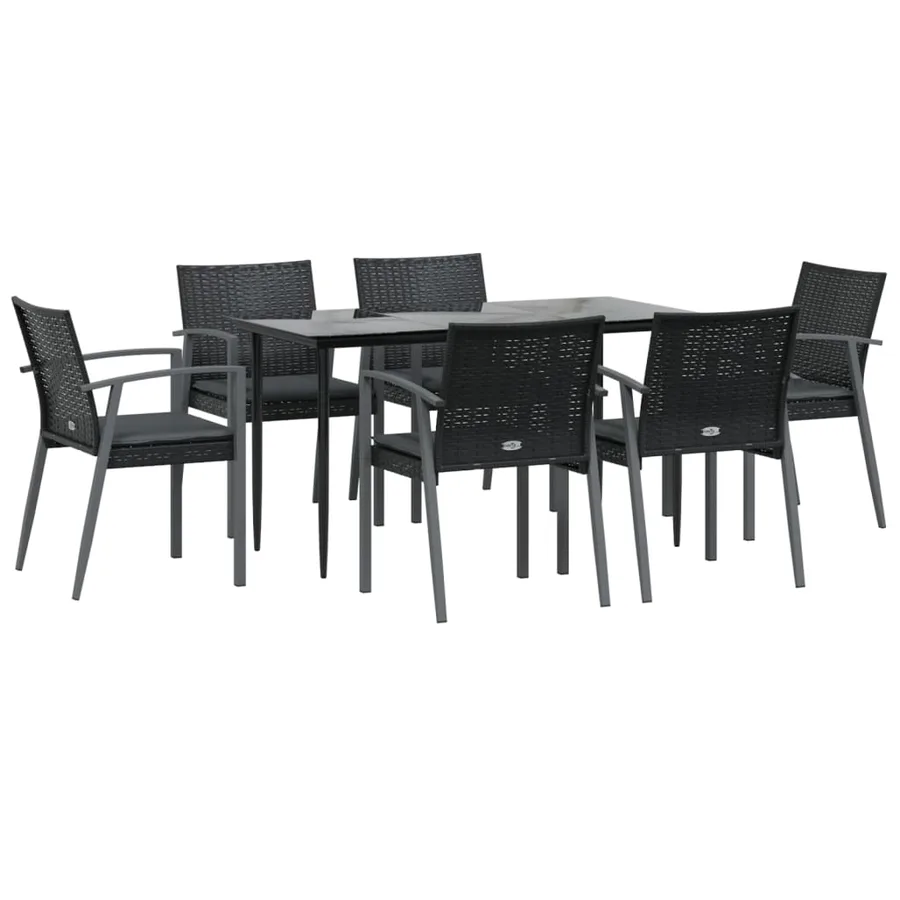 Ensemble à manger de jardin 7 pcs coussins résine tressée acier - 3
