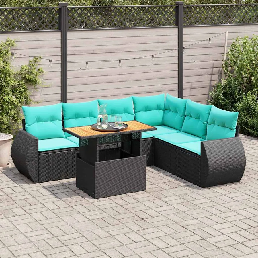 Salon de jardin 7 pcs avec coussins noir résine tressée 55 x 62 x 69 cm - 65,6 kg