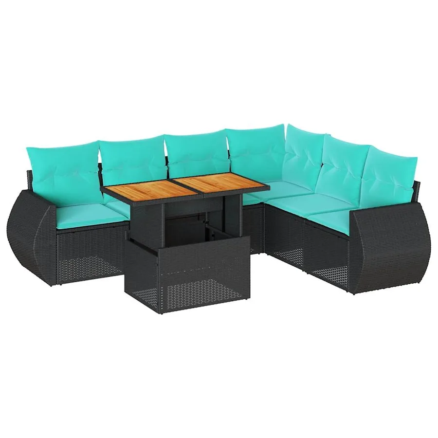 Salon de jardin 7 pcs avec coussins noir résine tressée 55 x 62 x 69 cm - 65,6 kg - 2