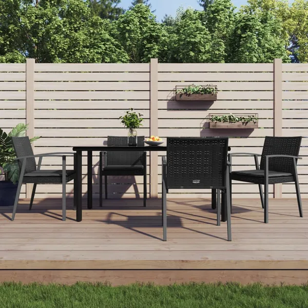 Ensemble à manger de jardin 5 pcs coussins résine tressée acier