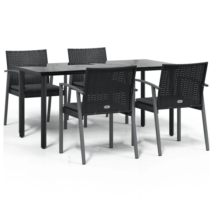 Ensemble à manger de jardin 5 pcs coussins résine tressée acier - 2