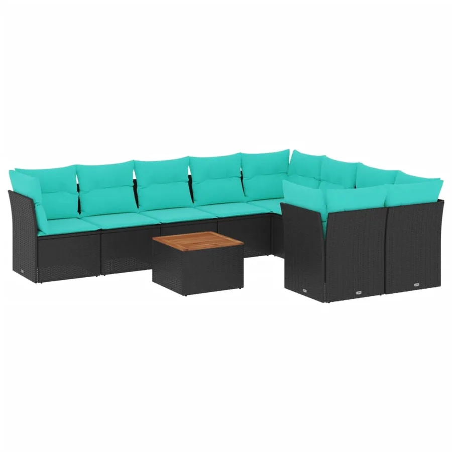 Salon de jardin 10 pcs avec coussins noir résine tressée - 2