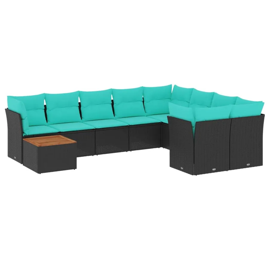 Salon de jardin 10 pcs avec coussins noir résine tressée - 2