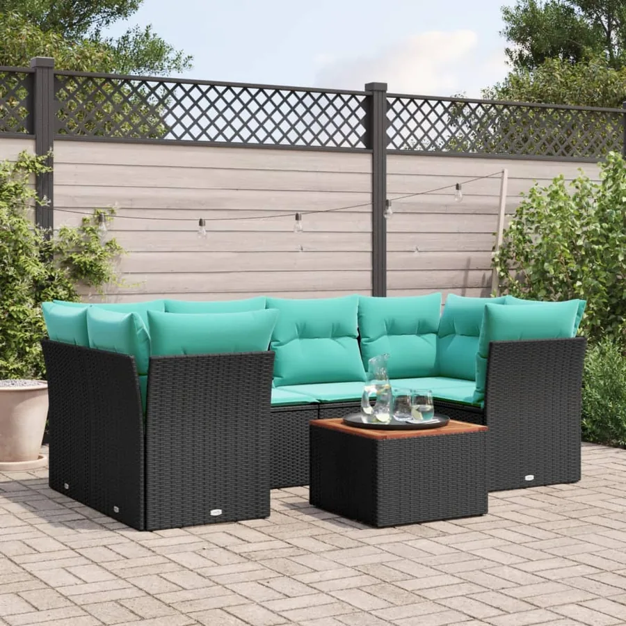 Salon de jardin 7 pcs avec coussins noir résine tressée 62 x 62 x 69 cm - 60,6 kg