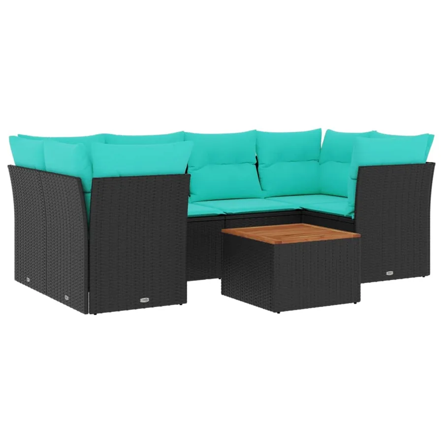 Salon de jardin 7 pcs avec coussins noir résine tressée 62 x 62 x 69 cm - 60,6 kg - 2