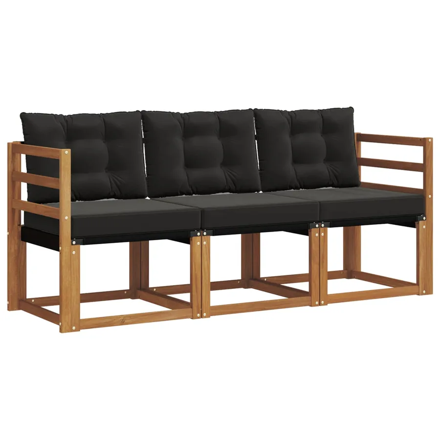Ensemble de canapés d'extérieur 3 pcs Naturel et Noir - 2