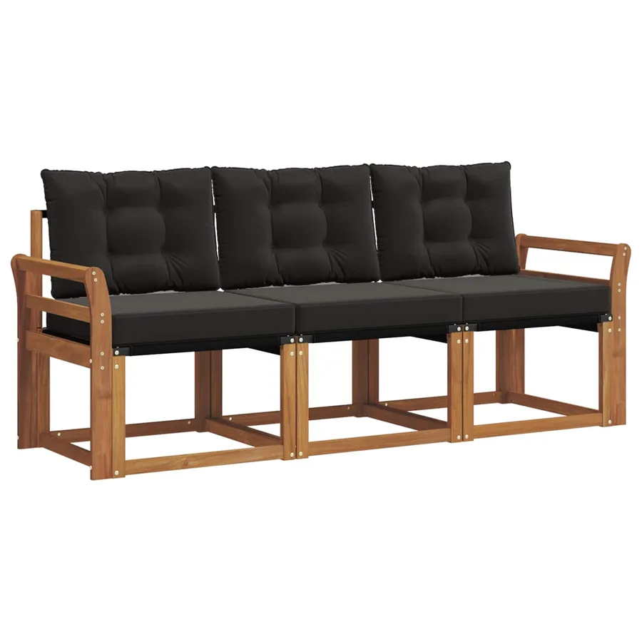 Ensemble de canapés d'extérieur 3 pcs Naturel et Noir - 2
