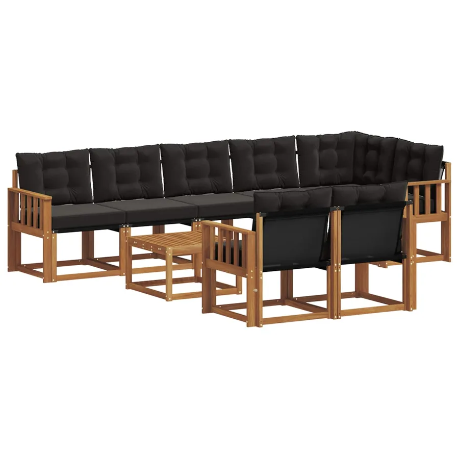 Ensemble de canapés d'extérieur 9 pcs Naturel et Noir - 2